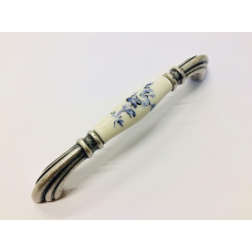 Ручка-скоба Vintage Romantic керамічна з блакитним візерунком GU-M7104 античне срібло 128 мм